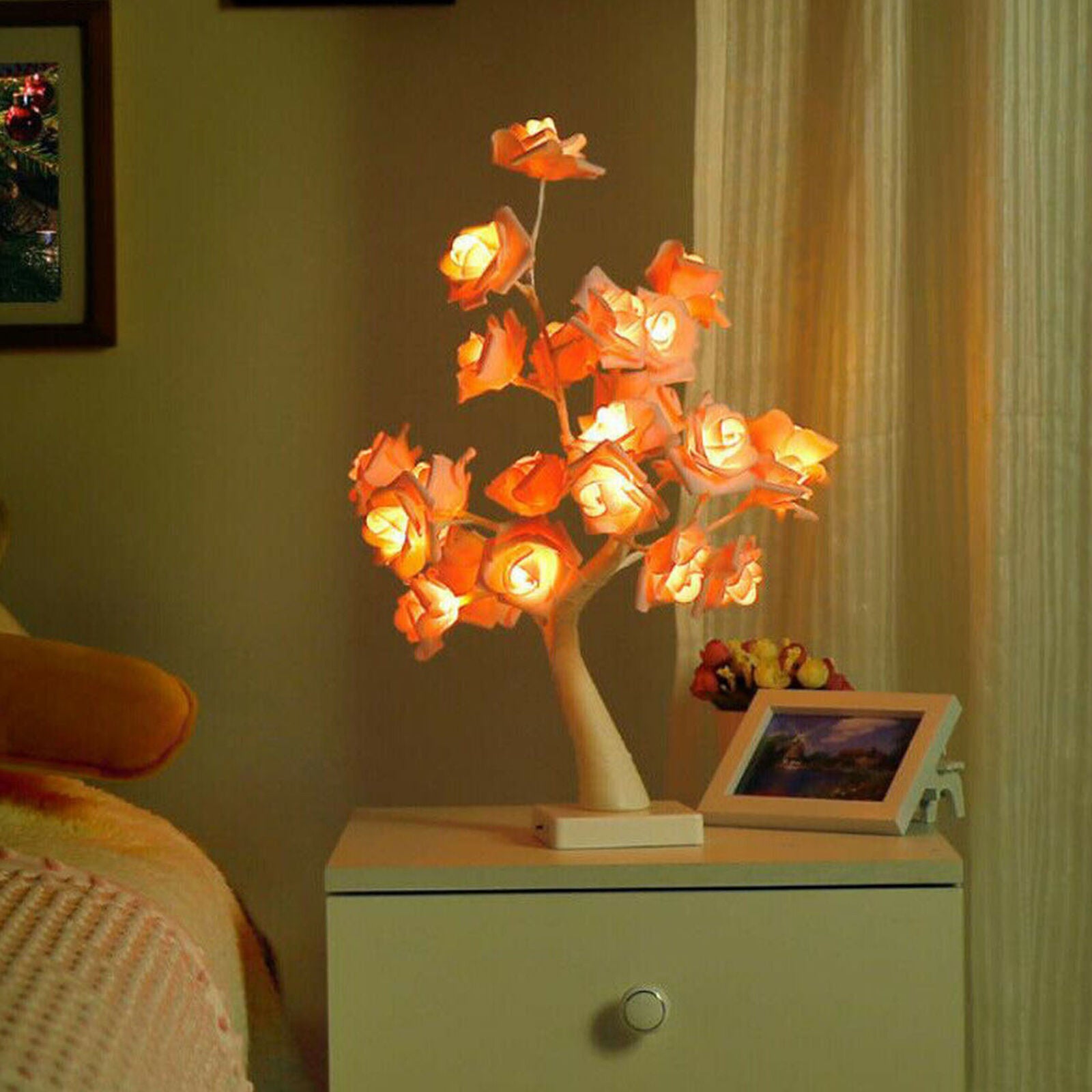 Battery Powered USB LED Rose Flower Fairy Tree Light Home Party Decoration Lamp