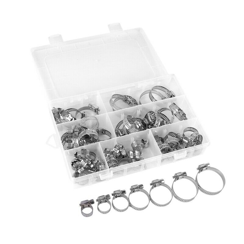 60PCS Adjustable Hose Clamps Worm Gear Stainless Steel Clamp Assortment Lot KiH2