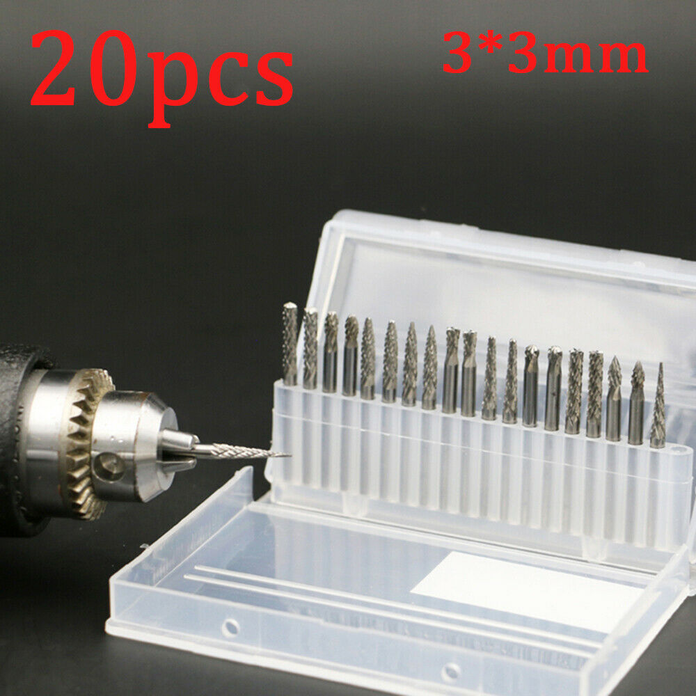 20Pcs Tungsten Carbide Rotary Burr SET 1/8" Shank Milling Cutter Drill Bit