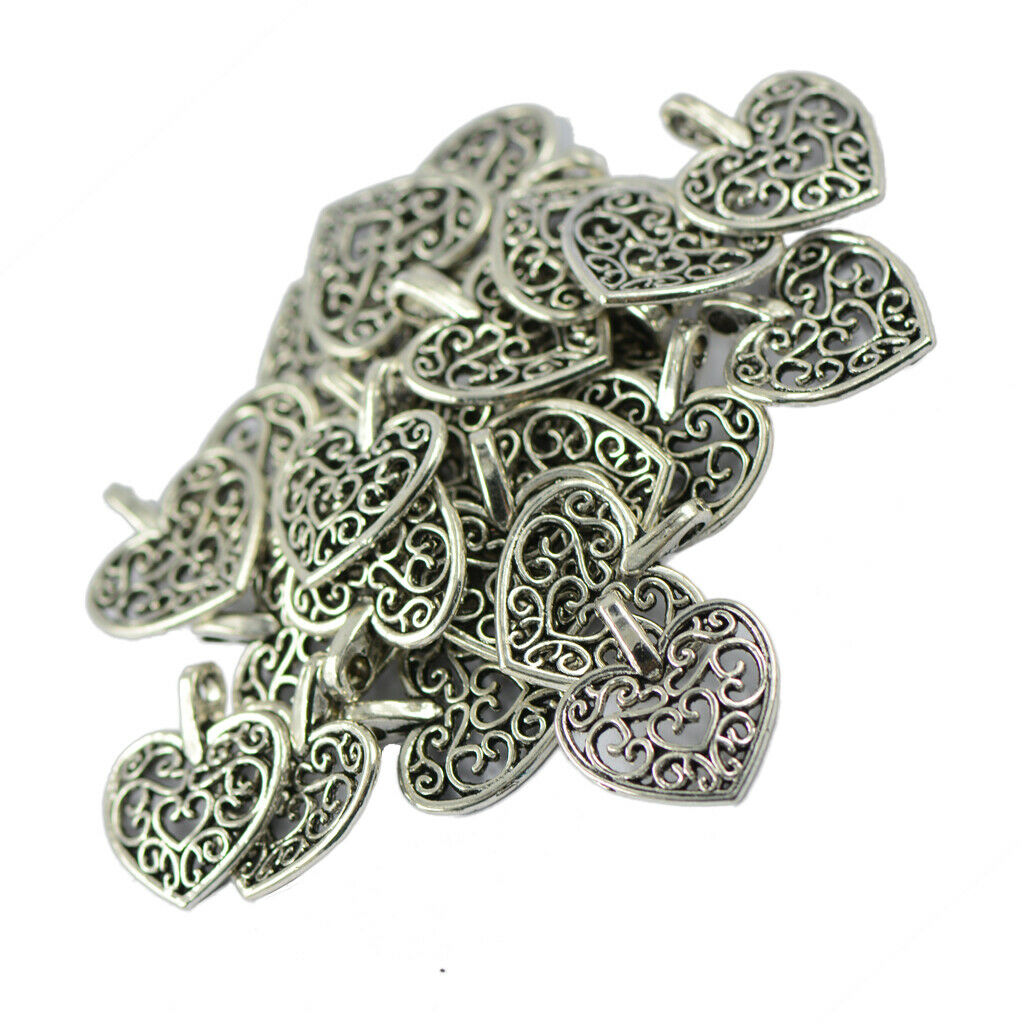 50x Love Heart Charms Fashion Jewelry Making Findings Hollow Out Love Heart