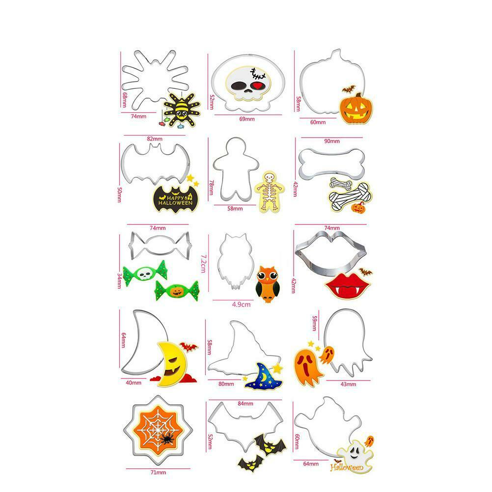 15Pcs Halloween Cookie Cutters Stainless Steel Cookie Mold Set Baking Tools