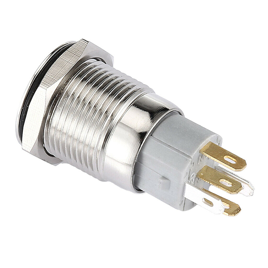 12V 3A LED Push Button Switch Latching 16mm Power Ring Aluminum Metal White