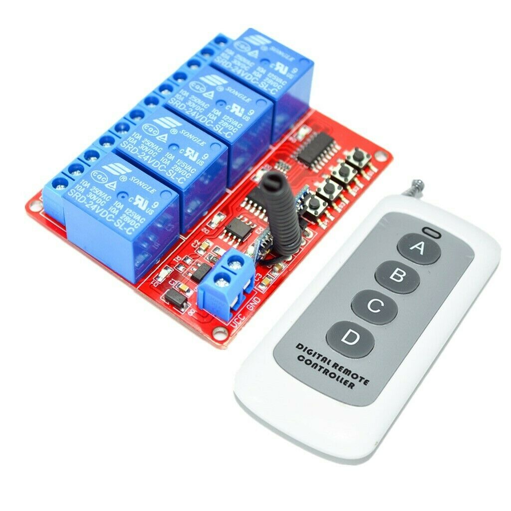 24V 4CH Relay Wireless Remote Control Lamp LED Switch Transceiver 1000m