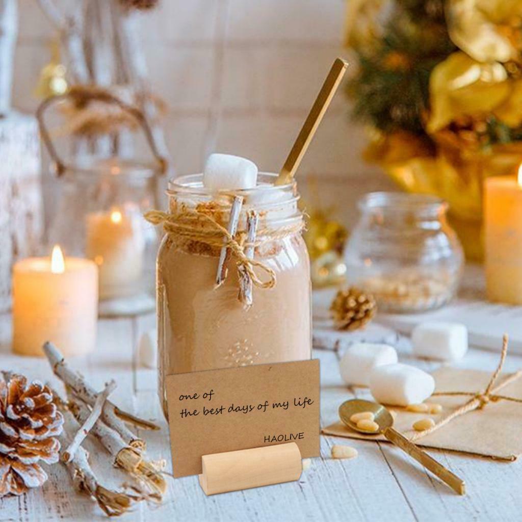 50x Rustic Wood Place Card Holder Natural Wooden Bark Memo Holder Stands Table