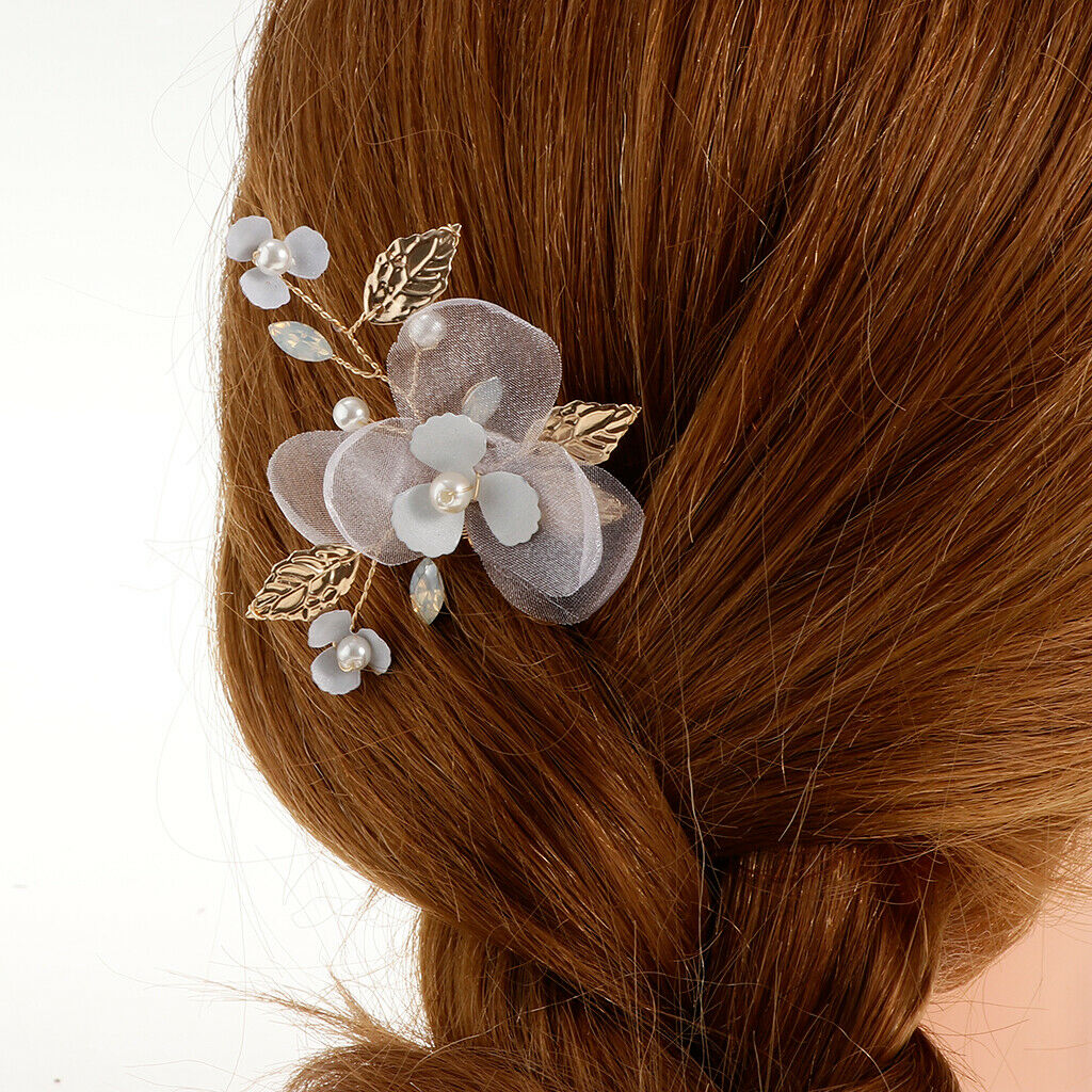 Elegant Artificial Pearls Leaf Flower Hair Pins Hair Stick Wedding Bridal