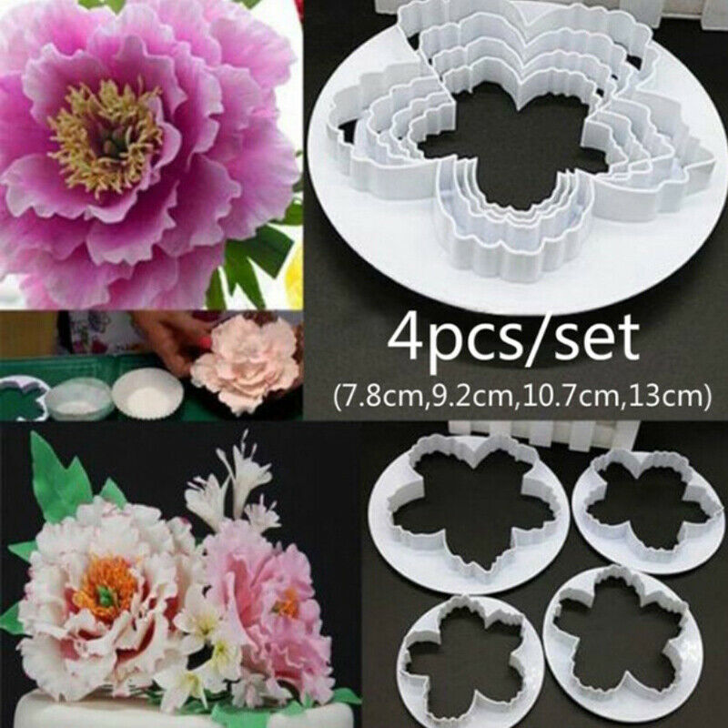 4PCS Peony Flower Mould Plastic Paste Cutter Sets Fondant Gumpaste Mold T.l8