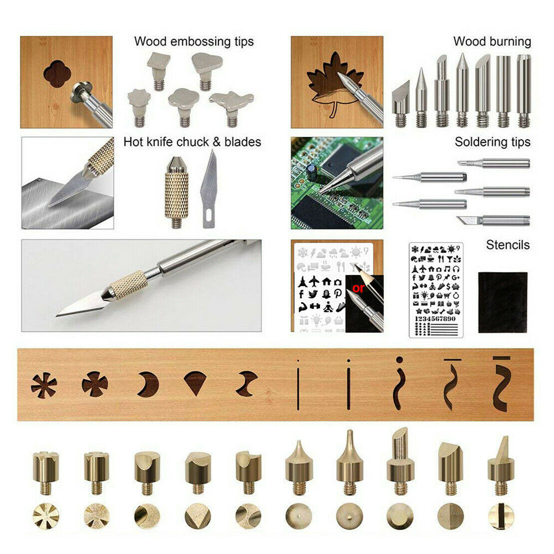 71x 60W Wood Burning Pen Tool Soldering Stencil Craft Set Pyrography Kit Durable