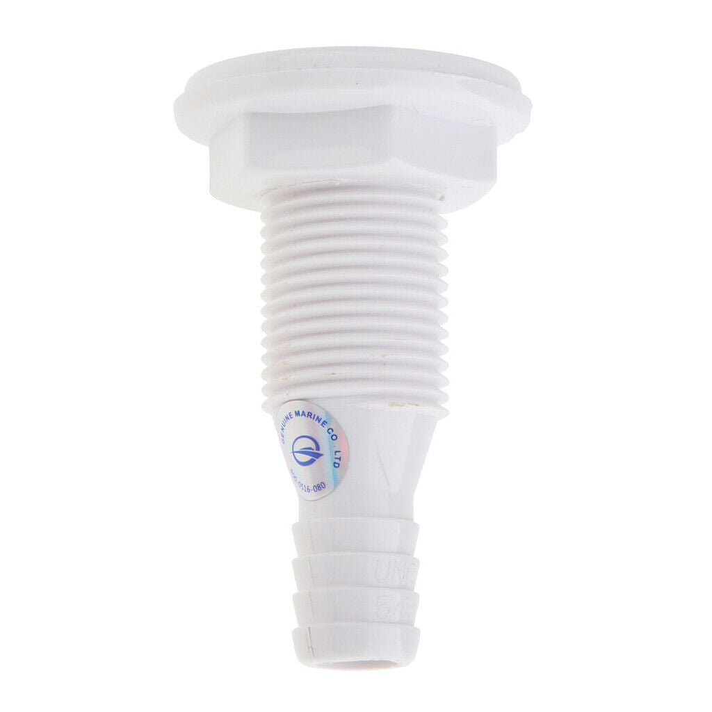 White Plastic Boat Thru Hull Fitting Drain Connector For 5/8 inch Hose Barb