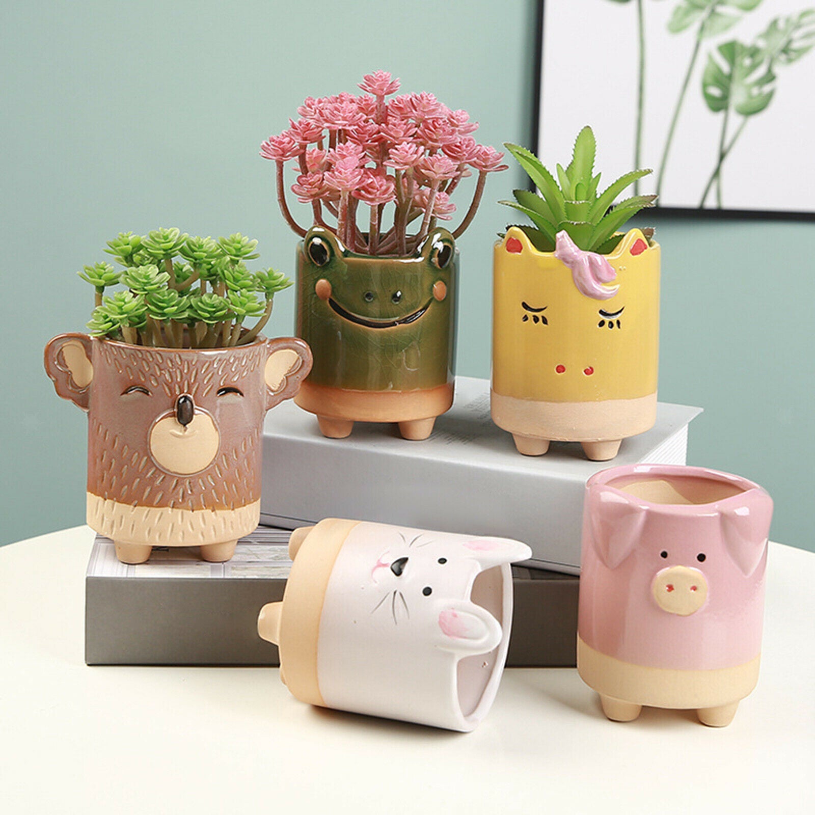 Flower Pot Animal Shaped Planters Pots 5pcs Koala Frog Desktop Decoration