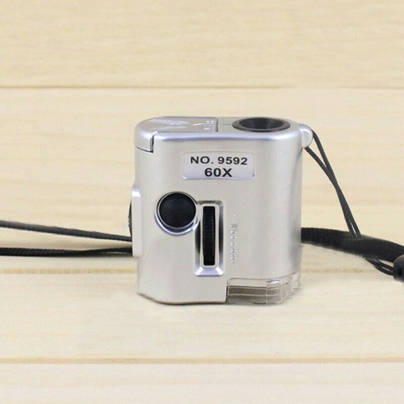 Mini 60X Microscope Magnifier Glass Jeweler Detector Loupe Len with LED UV Light
