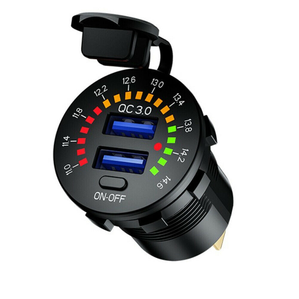 12-24V Car USB Socket Dual USB Charger LED Voltage Meter On Off Switch Universal