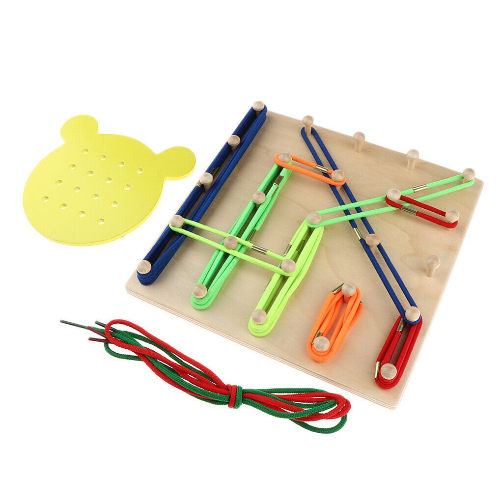 Wooden Geoboard & Lacing Board Set, Kids Montessori Geometric Learning Toys Gift
