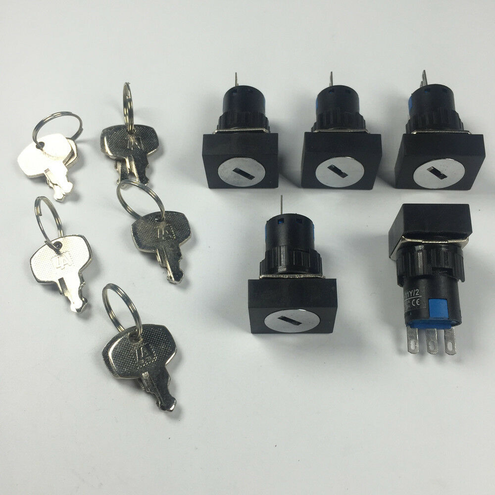 5pcs Rectangle Type 3 Pins 2 Files Rotate Switch With Keys LA16-11Y/2
