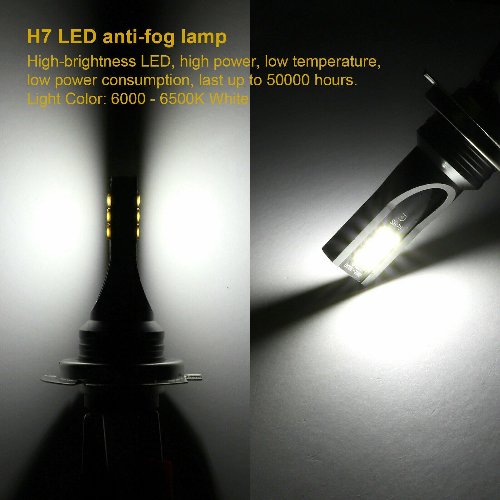 2Pcs CSP H7 6000K Super White 7000LM CREE LED Headlight Bulbs Kit High Low Beam