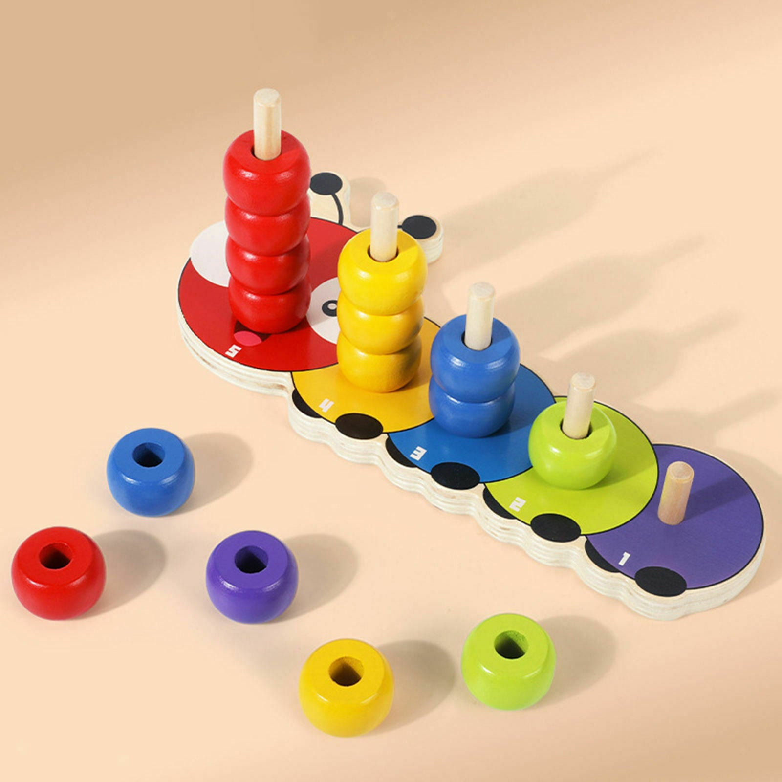 1 Set Babies Montessori Toys, Wooden Column Beaded Building Blocks Intelligence
