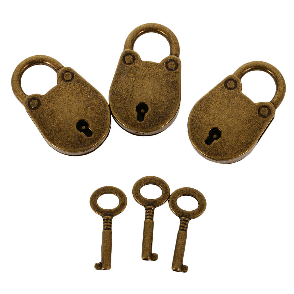 3 Pcs Retro Style Pig Lock Travel Luggage Small Padlock Key Suitcase Bronze