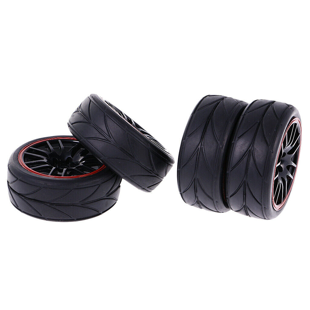 4 Pieces Rubber On Road Tyre Drift Tires for 1/10 RC Car Parts 9068-6081