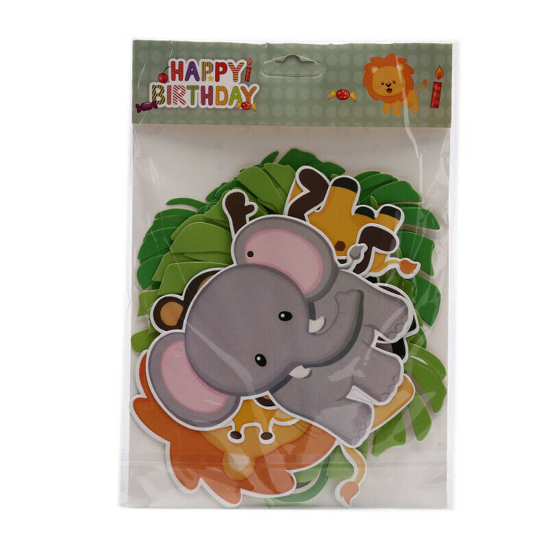 3 m Animal Cartoon Animal Jungle Leaf Theme Bunting Birthday Banner Party Dec TL