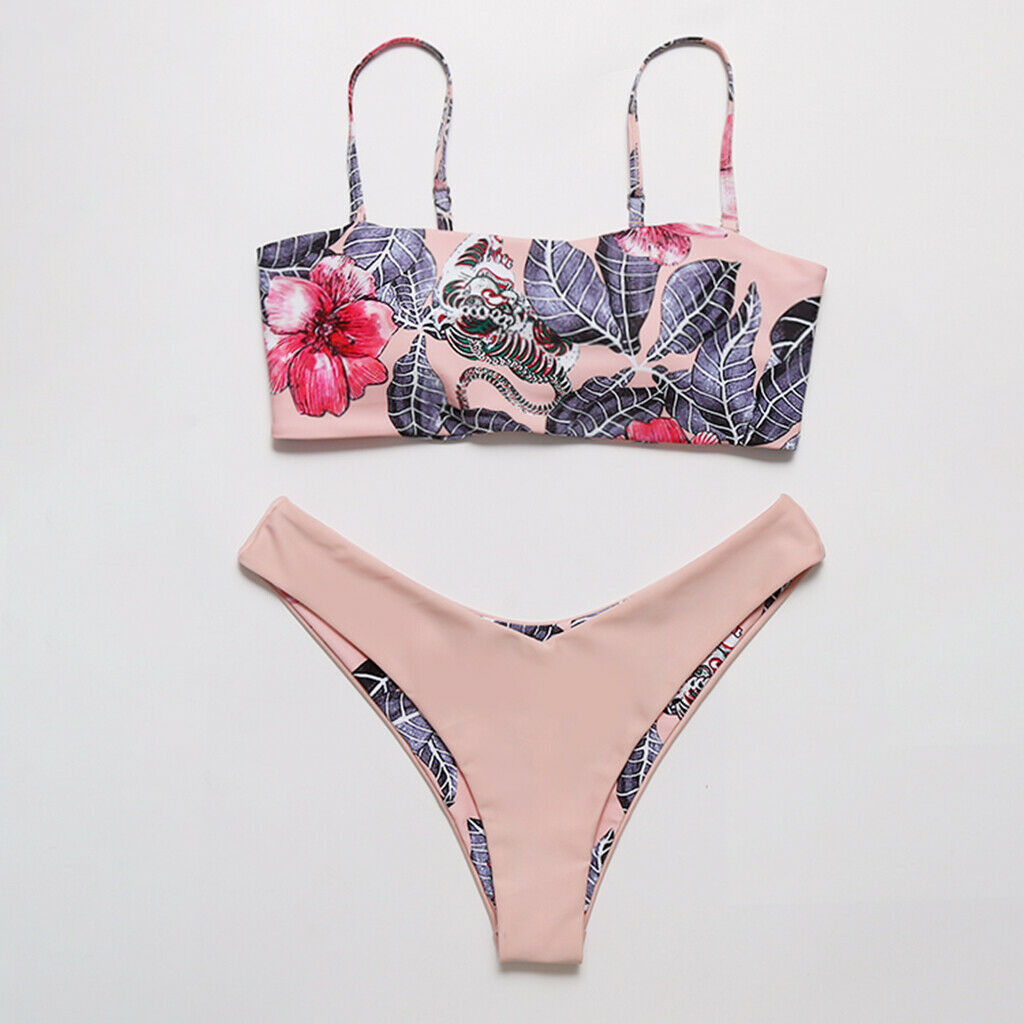 Women Floral Tiger Bikini Set Bra Top Brief Swimwear Bathing Suit Swimsuit M
