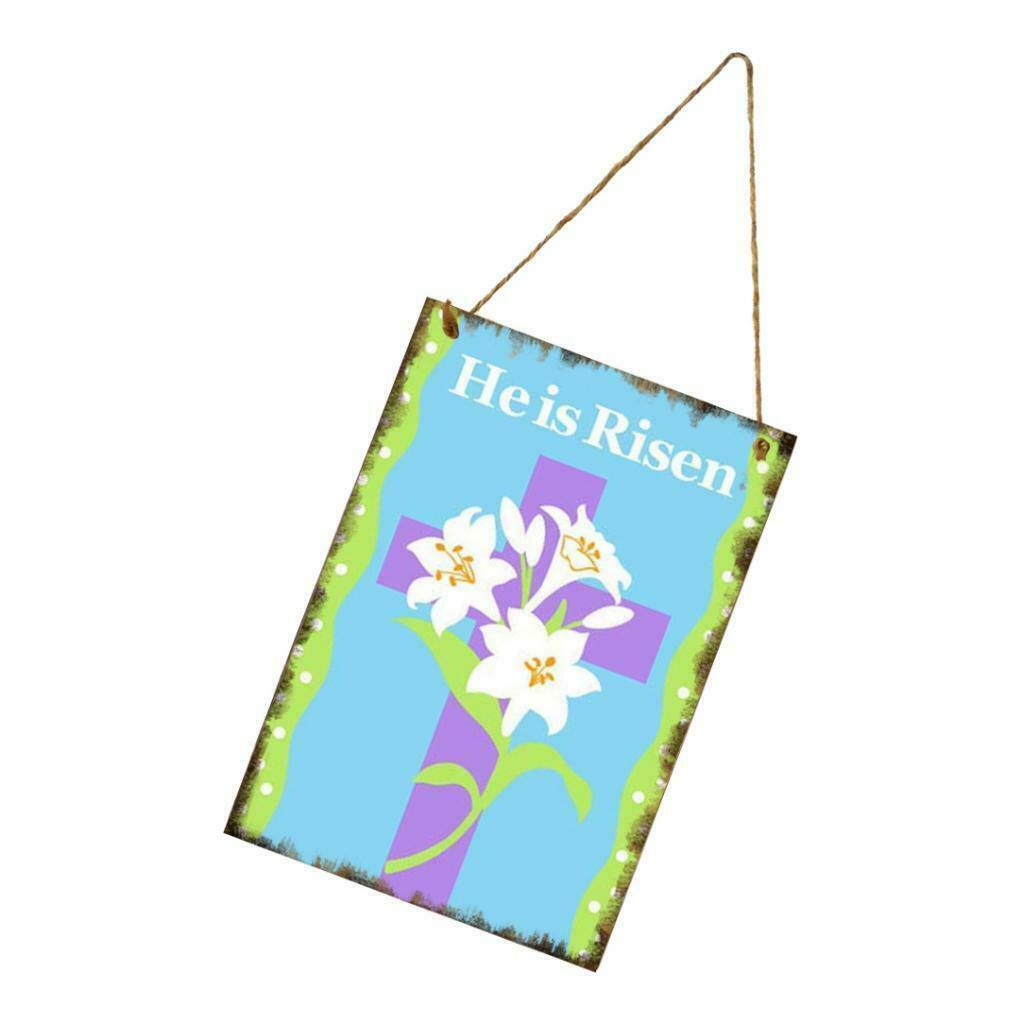 Easter Hanging Sign Ornament Bunny Plaque w/ String Door Home Decor Cross