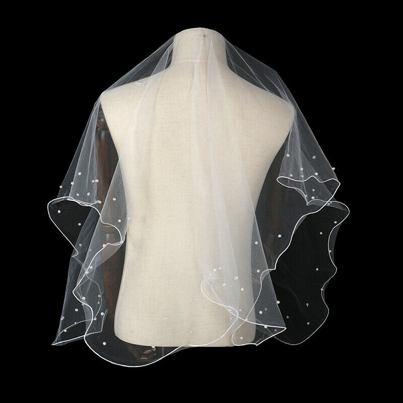 New Simple Ribbon Edge Wedding Veils With Pearls Short Bridal Veils Studi.l8