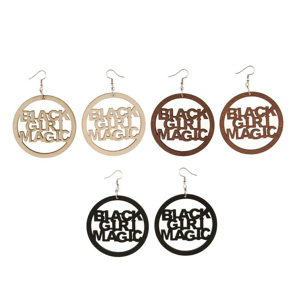 2 Pairs Natural Wooden Girl Dangle Earrings Punk Hippy Ethnic Jewelry