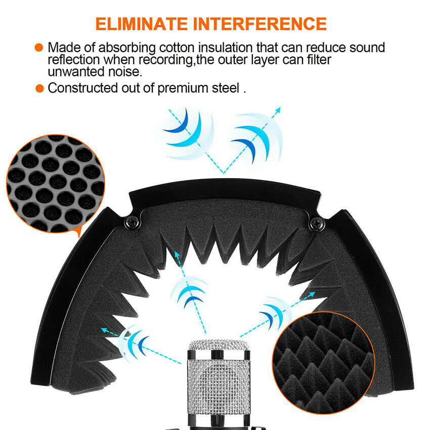 1Pc Black Foldable Studio Microphone Isolation Shield Mic Sound Dampening Foam