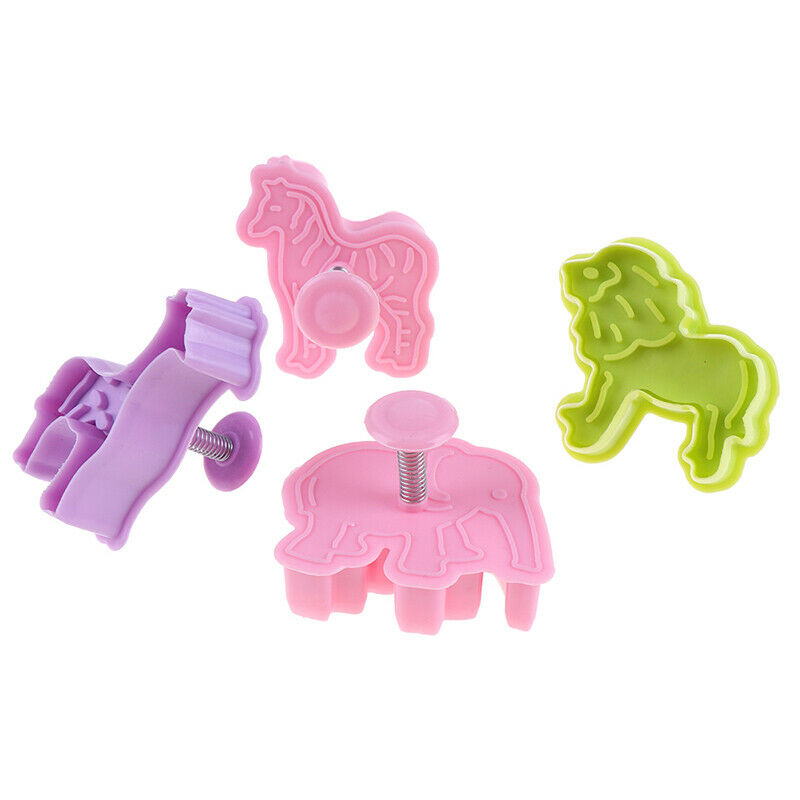 4Pcs Lion Giraffe Zebra Elephant Animal Fondant Cake Mold Biscuit Cookie .l8