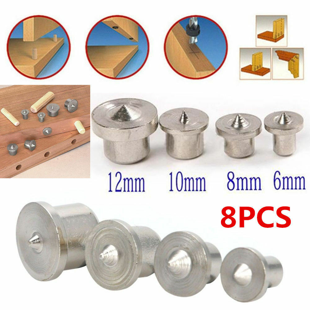 8pcs Woodworking Steel Dowel Pins Center Point Set Craft Clamp Tools 6/8/10/12mm