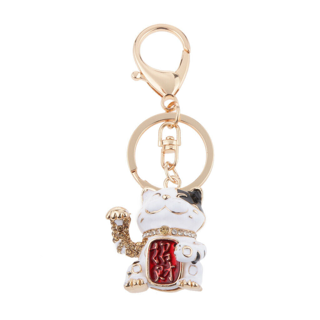 Rhinestone Crystal Lucky Fortune Cat Pendant Keyring Keychain