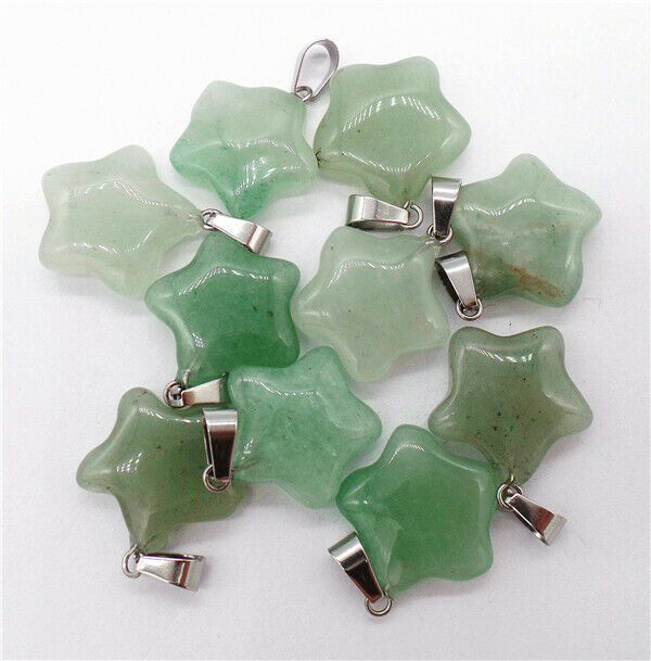 100Pcs 20x7mm Natural Green Aventurine Pentagram Star Pendant Bead HH8252