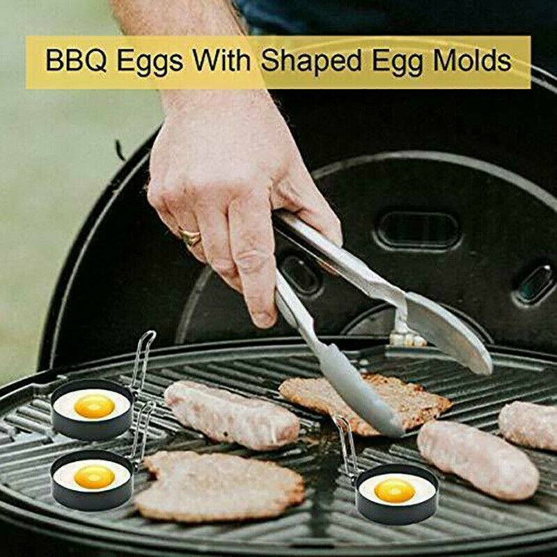 Black Stainless Steel Round Egg Rings Shaper Pancakes Mold Nonstick with Handle