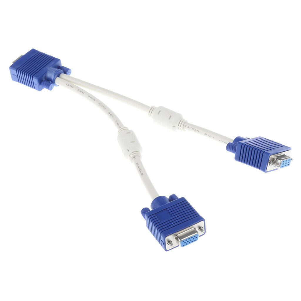 VGA 1 To 2 Splitter Cable SVGA Monitor Wire Cord Connectors For TV Computer