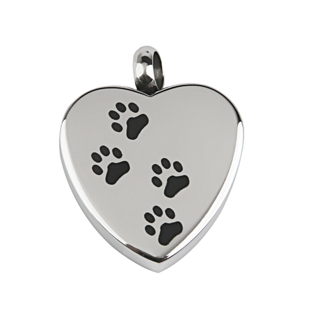 Stainless Steel Dog Pet Paw Heart Cremation Urn Keepsake Memorial Pendants #1