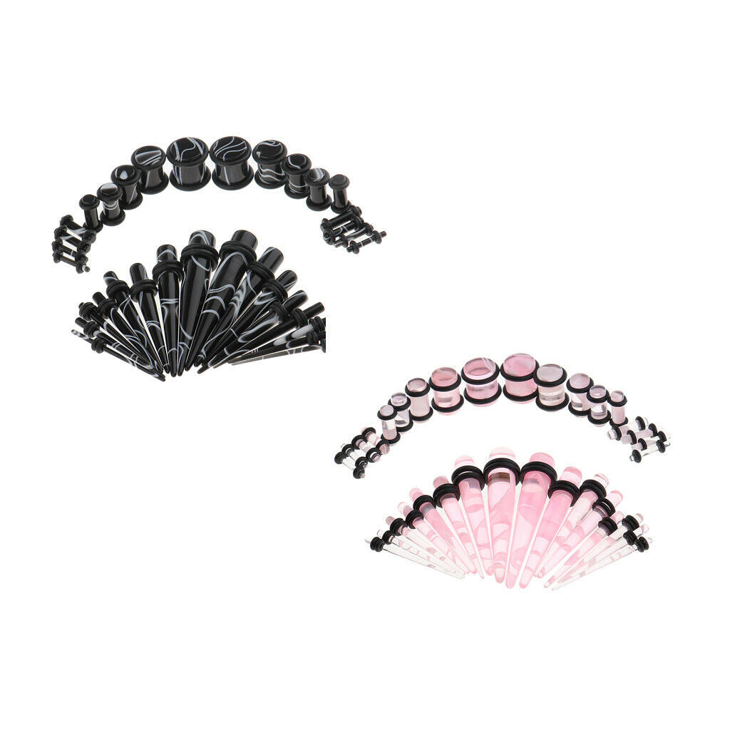 64 Pieces Piercing Ear Gauges Kit Acrylic Tapers and Plugs Double O-rings