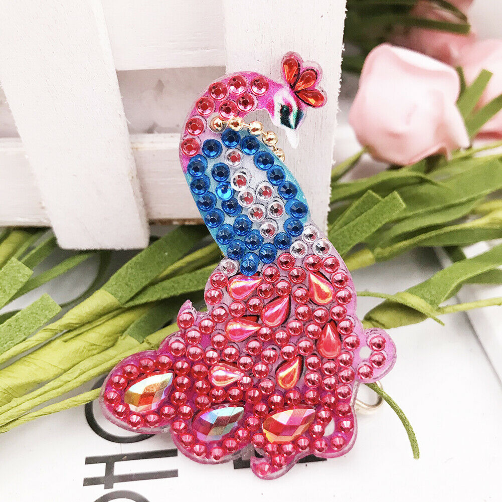 Keyring Full Drill Diamond Key Chain 4pcs DIY Phenix Pendant Embroidery Keyrin @