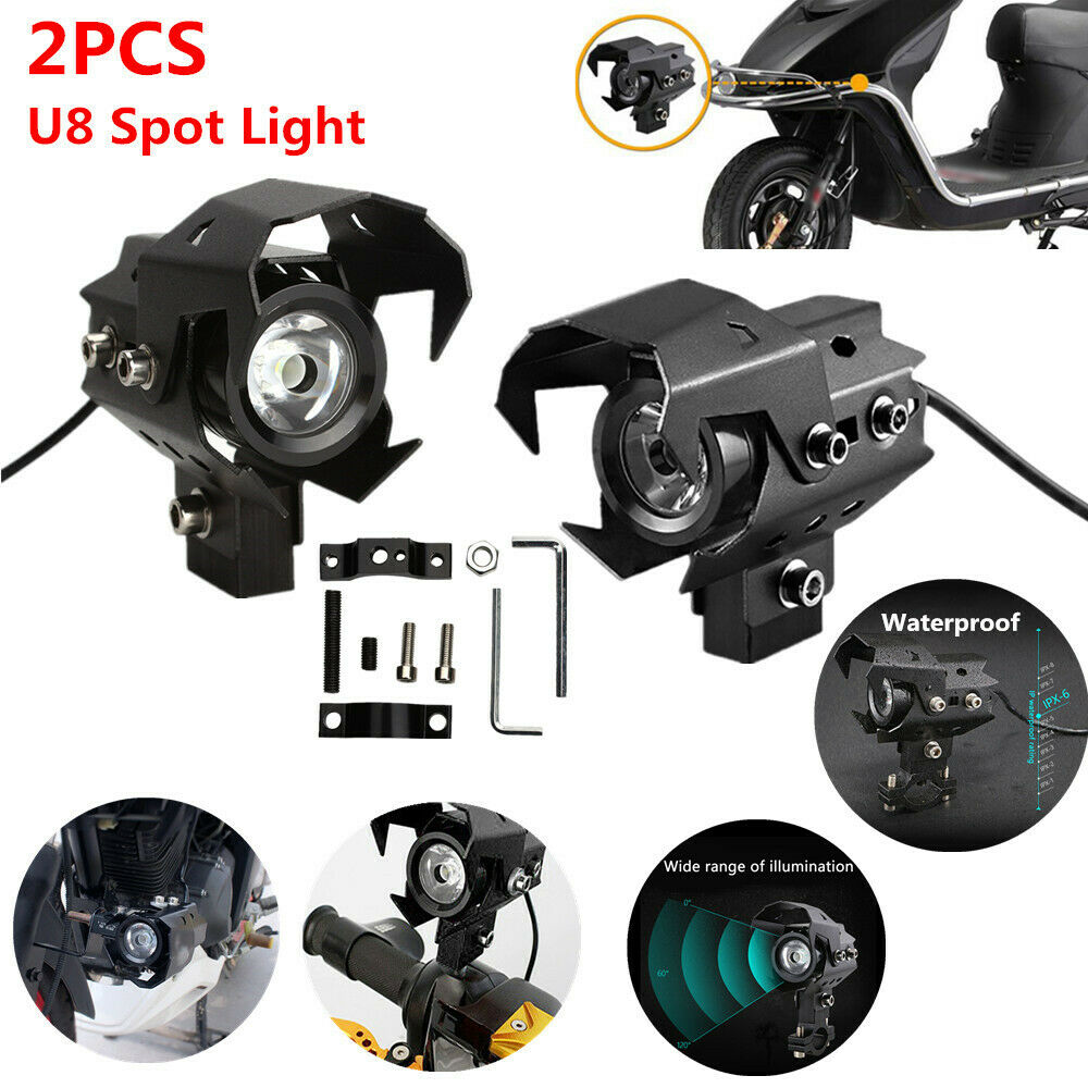 2PCS U8 Lens Motorcycle Headlight Driving Fog Lights Spot Lamp Spotlight White