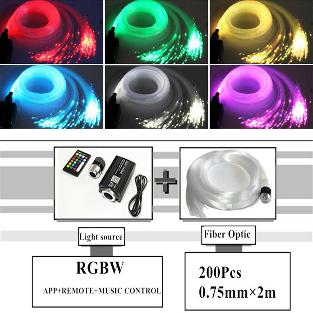 200x Car RGBW LED Fiber Optic Light RF Bluetooth APP Control Star Ceiling Cable