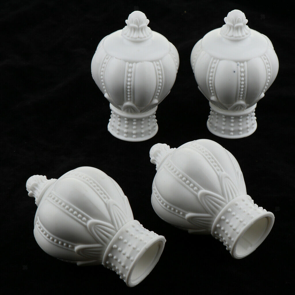4Pcs Decorative Window Curtain Pole Rod End Cap Final Head 28mm White_2