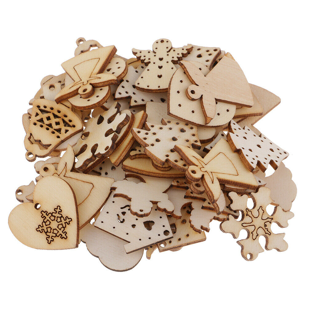 100pack Christmas Wood Chip Tree Ornaments Hanging Pendant Decoration DIY Crafts