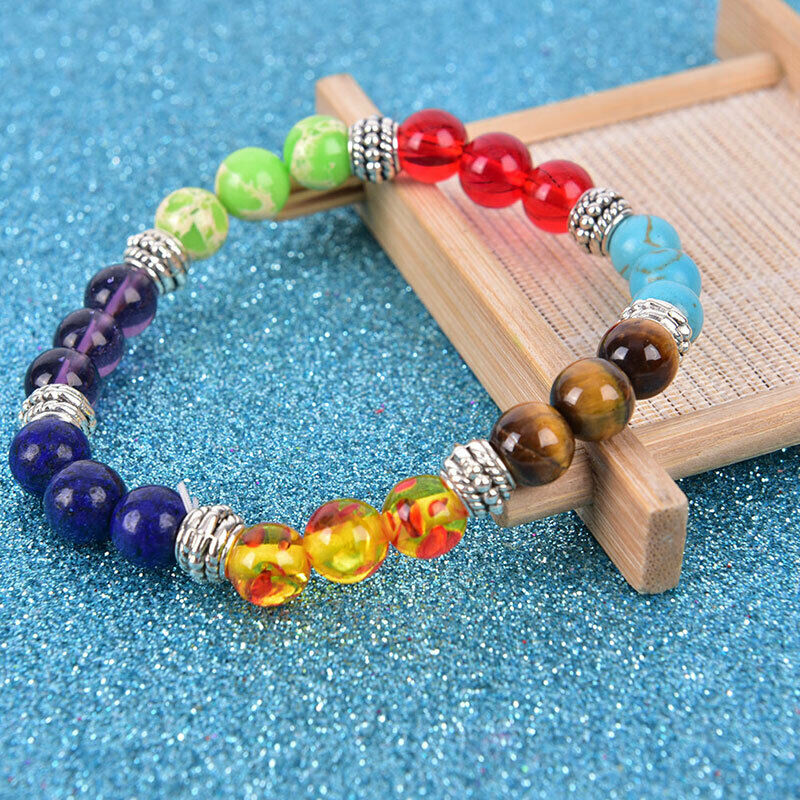 New Fashion Colorful Stone Beads Chakra Bracelet for Women Men Yoga Jewel.l8