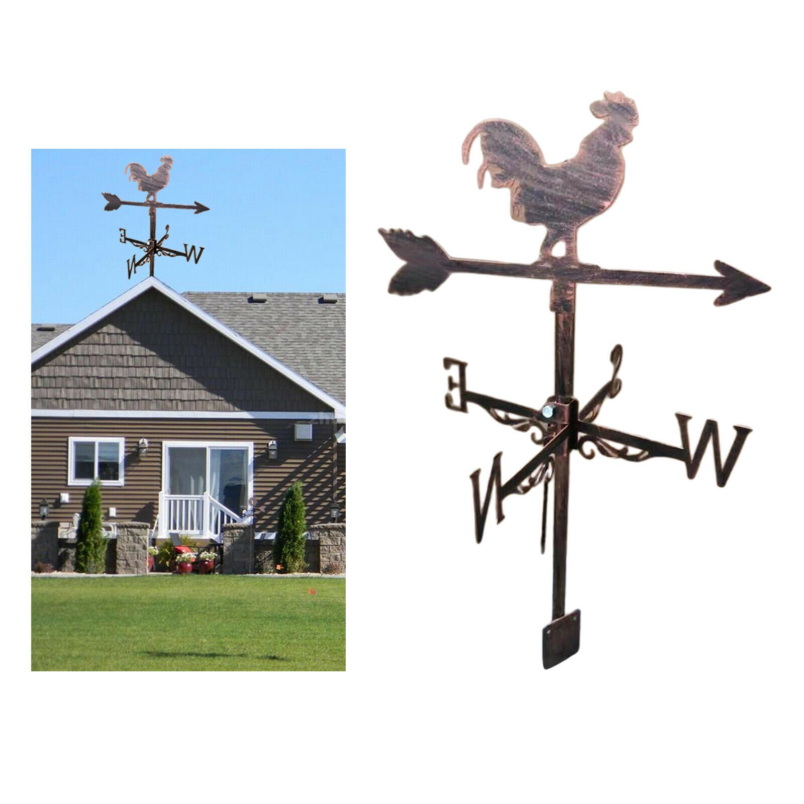 Stainless Iron Rooster Weathervane Weather Vane Yard Garden Farm Ornament