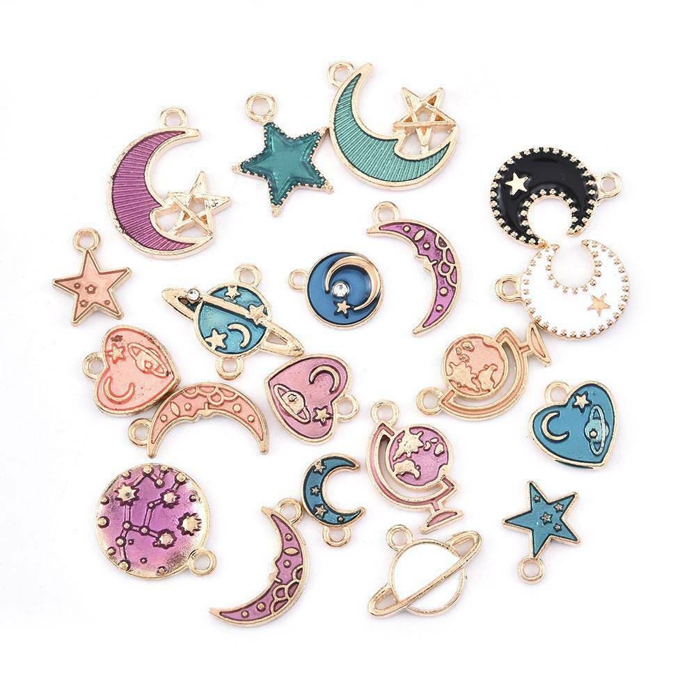 20Pcs/Set Mixed Colors Charms Alloy Enamel Moon Star Planet Pendants DIY Finding