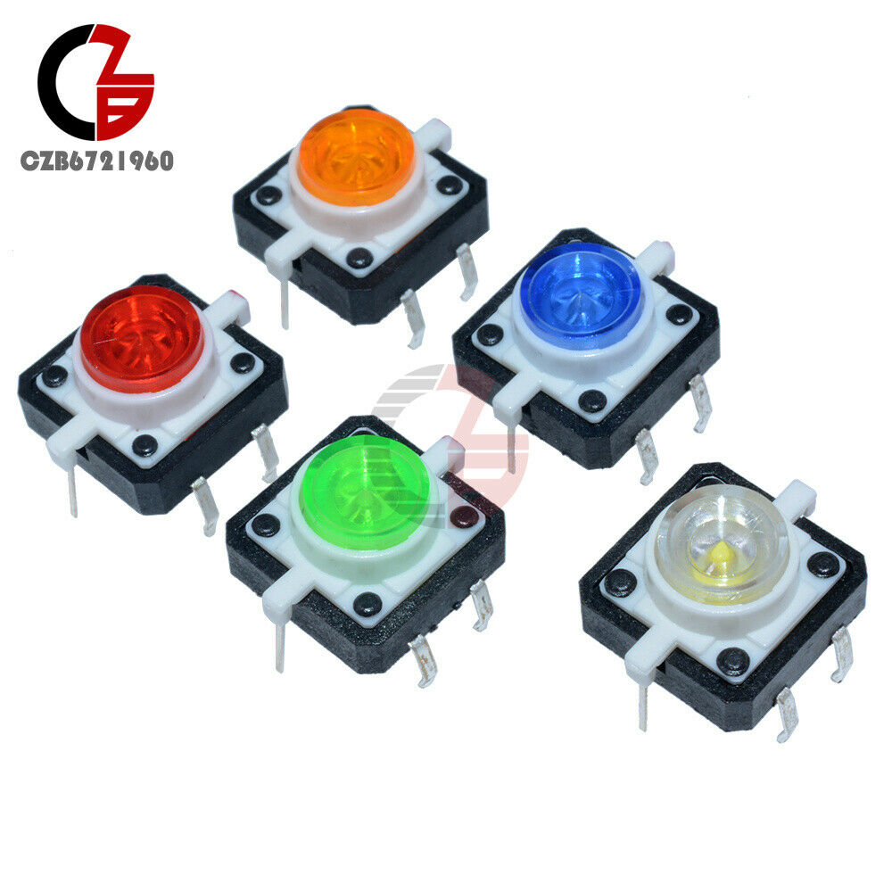 5PCS 5 Color 12X12X7.3mm Tactile Push Button Switch Momentary Tact LED