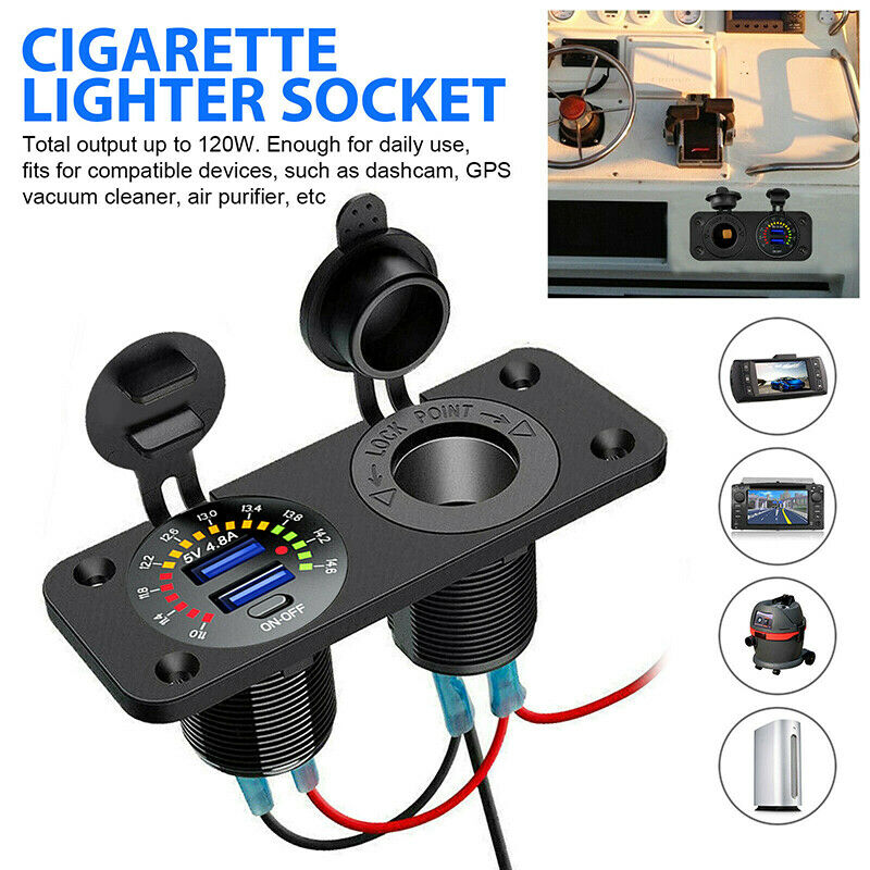 2 in 1 12V 4.8A Dual USB LED Car Fast Charger Socket Power Outlet Voltmeter