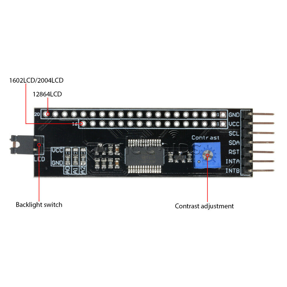 IIC/I2C Serial Interface MCP23017 1602/2004/12864 Arduino 5V LCD Expander Module