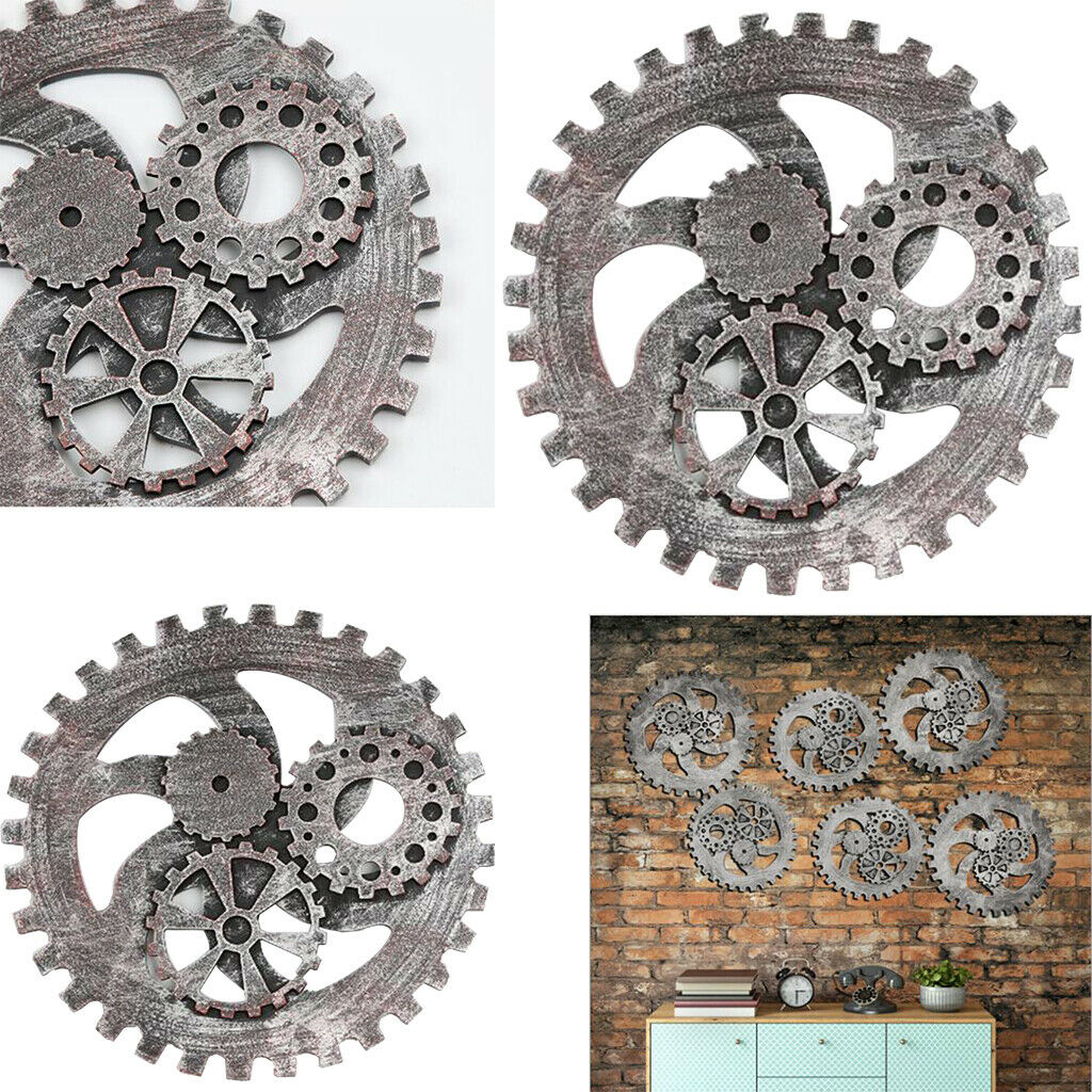 2 Pcs Industrial Style Wooden Machine Gear Wall Decor Background for Cafe Shop