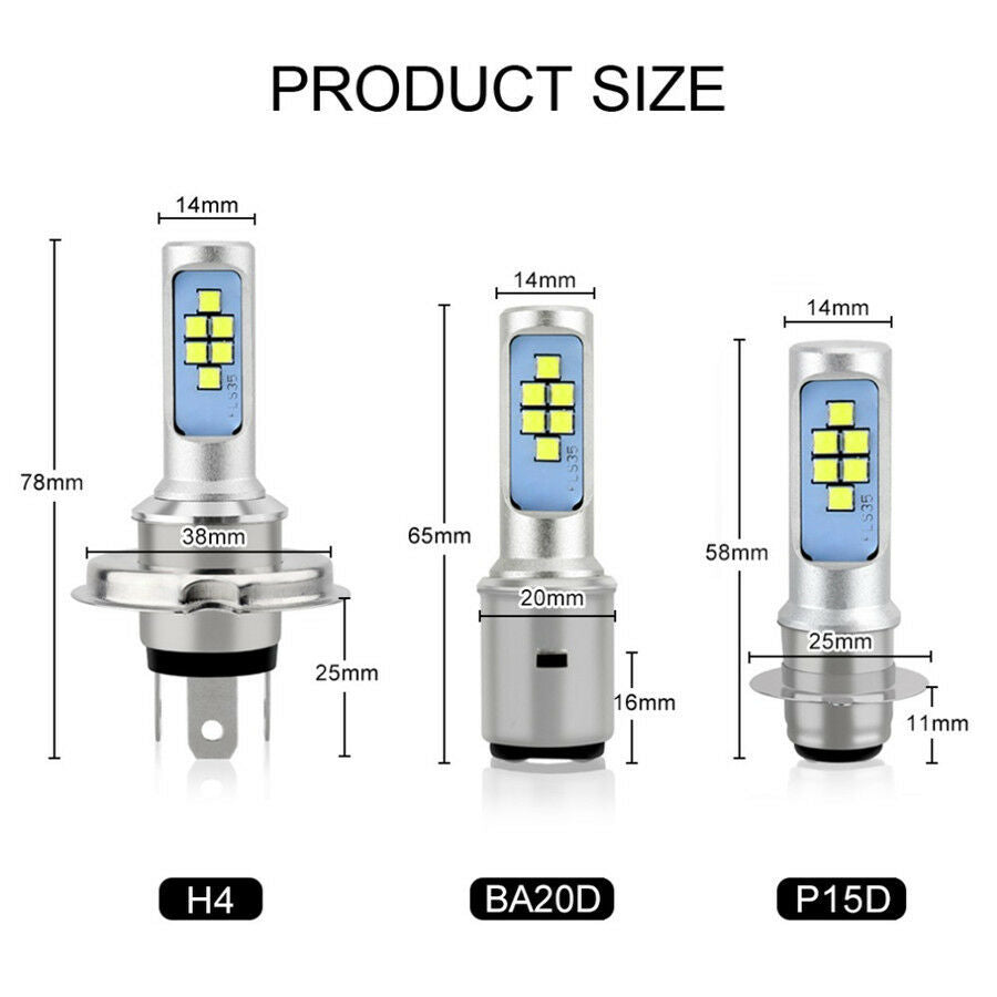 1Pcs P15D 12 SMD LED Motorcycle Headlamp DRL 6000K White for Scooter ATVs, UTVs