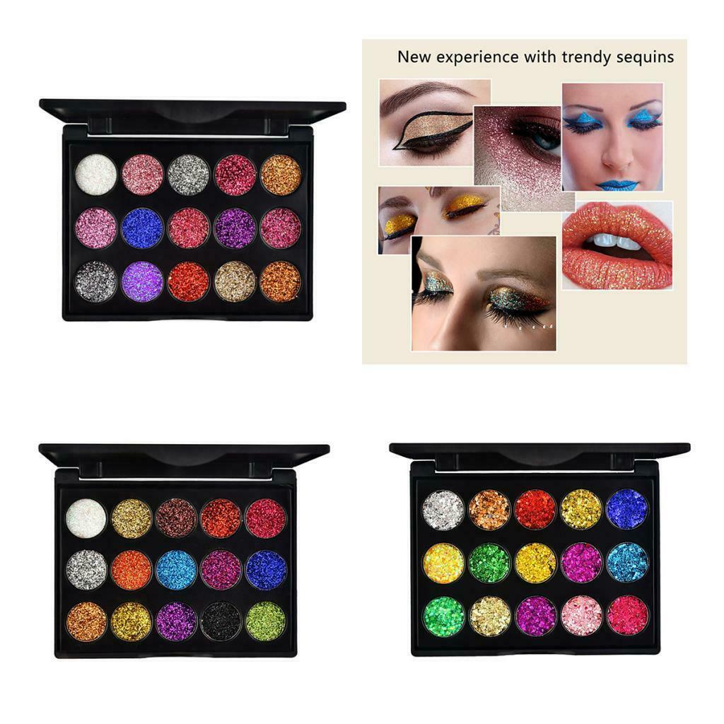 3Pack Glitter 15 Colors Eyeshadow Palette Makeup Eye Shadow Blendable Powder