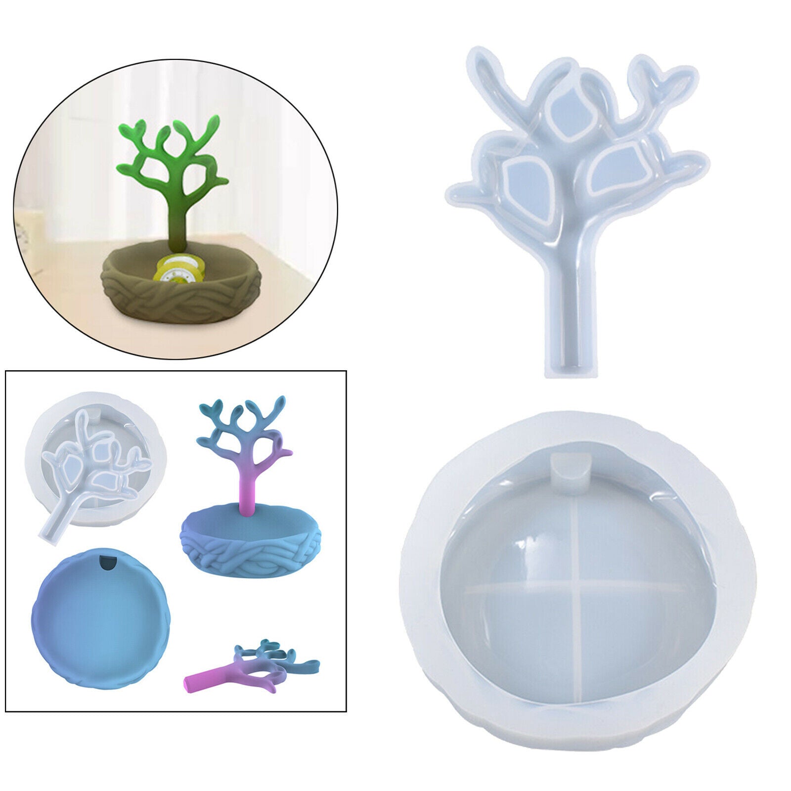 Silicone Jewellery Storage Box Mold Casting Moulds w/ Tree Mold DIY Crafts
